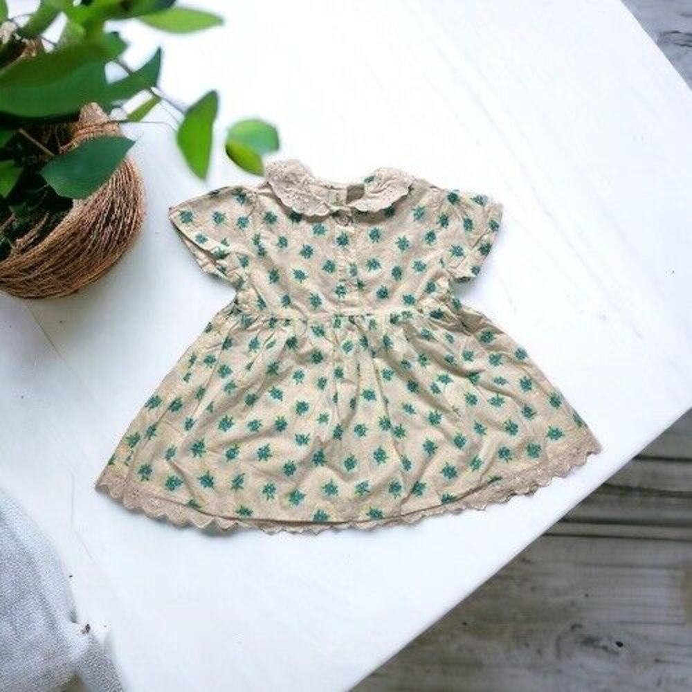 Girls 24M Vintage Sesame Street Floral Dress 100% Cotton White Blue Eyelet